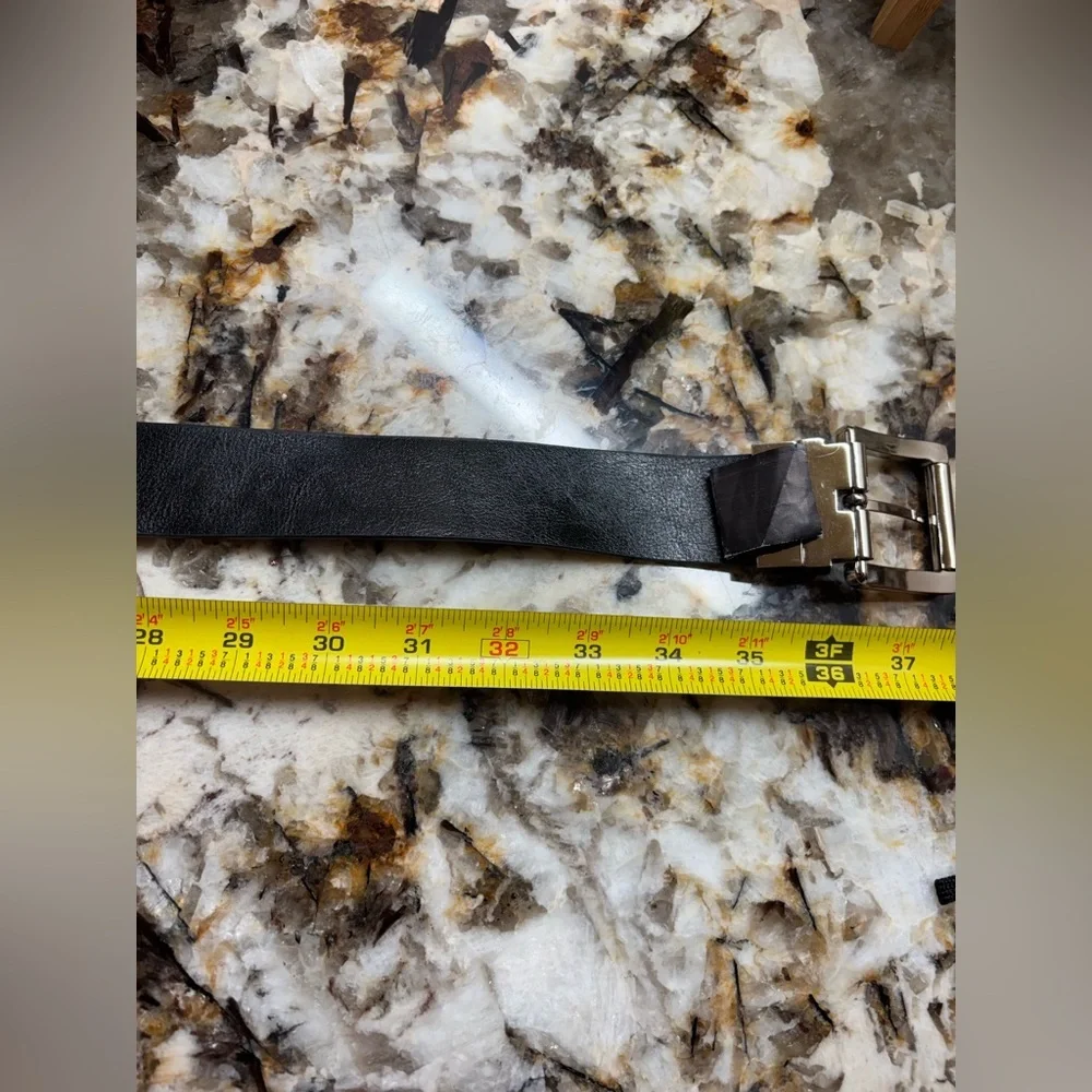 Michael Kors Black Leather Belt with Silver Buckle